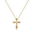 18K Yellow Gold Pastel Cross Pendant Necklace With 4 Citrines Weighing 0.99 Carat Total Weight And A Round Diamond Weighing 0.03 Carat Weight