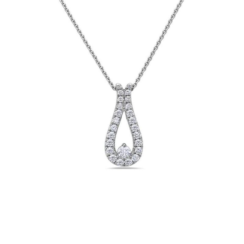 18K White Gold Rhodium Plated Gold Diamond Horseshoe Pendant Necklace