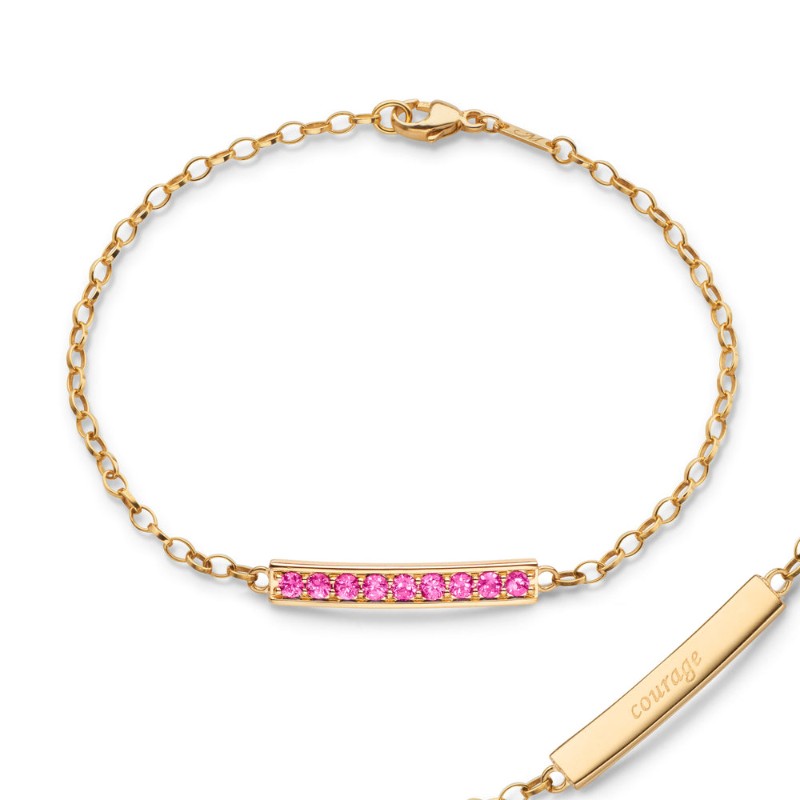 Monica Rich Kosann 18K Yellow Gold Poesy Channel Set Pink Sapphire Courage Bracelet