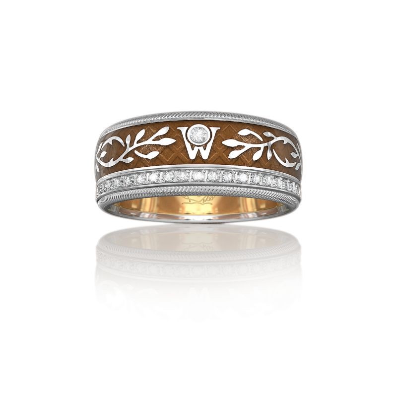 Wellendorff Golden Angel ring, 18k white gold with diamonds weighing 0.49 carat total weight, cold enamel, spining
