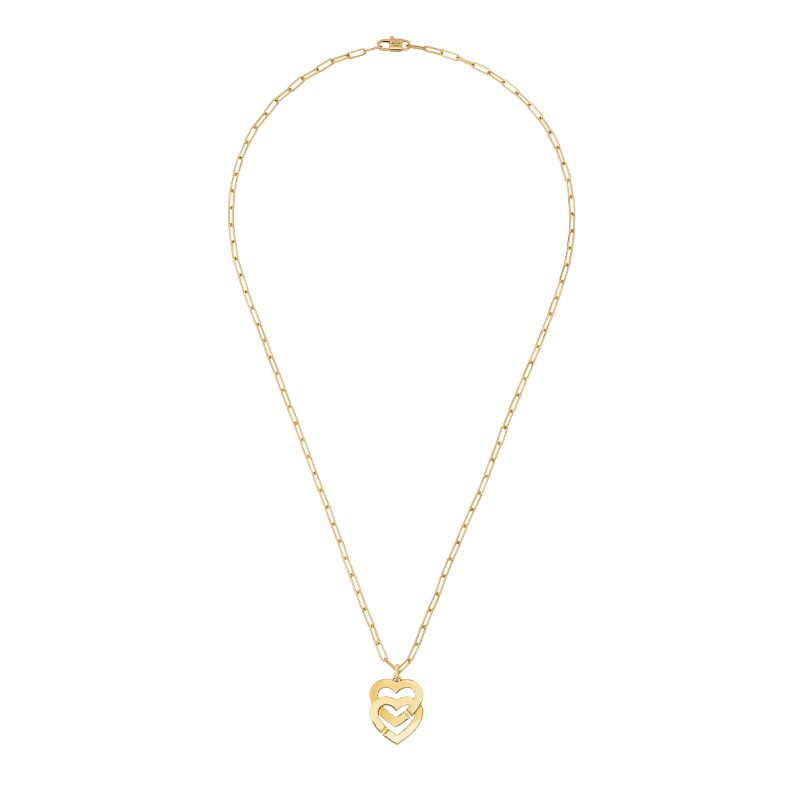 18K Yellow Gold Double Coeurs Double Open Hearts Pendant Necklace
