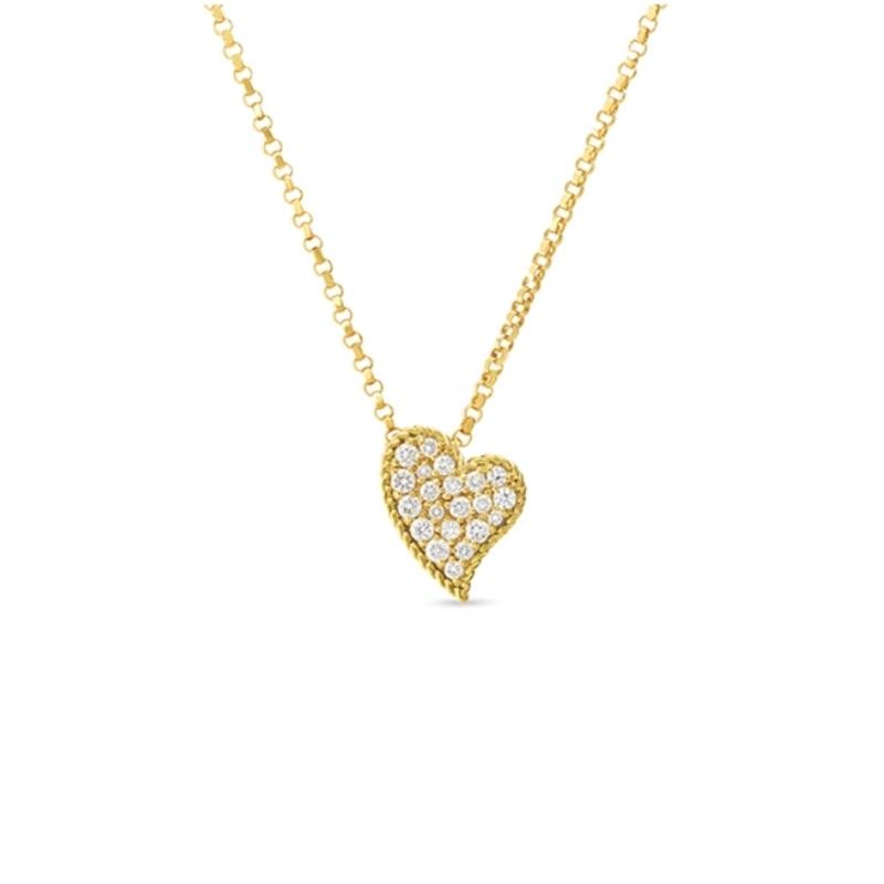 Roberto Coin Roberto Coin: 18 Karat Yellow Gold Princess Treasure Heart Pendant With 21=0.15Tw Round G/H Si1 Diamonds
Length: Ajustable 16