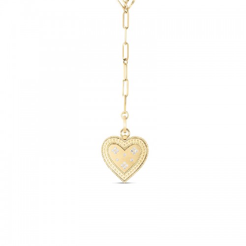 Roberto Coin 18K yellow gold Medallion Charms large diamond heart pendant with round diamonds weighing 0.22 carat total weight, 19