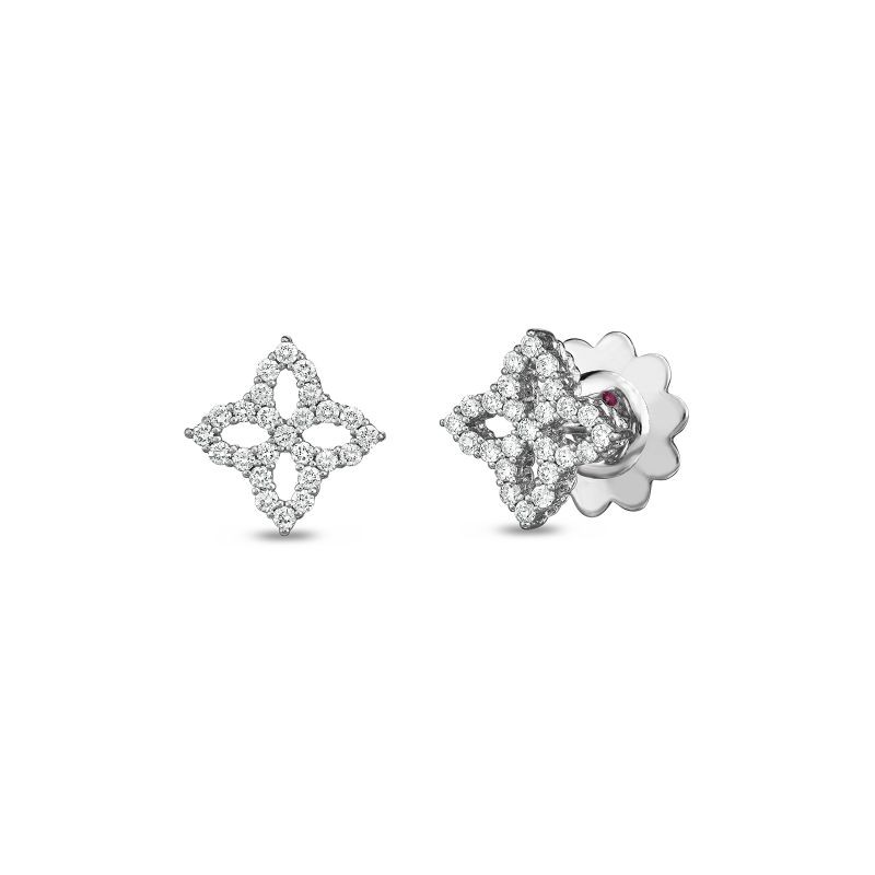 Roberto Coin 18 Karat White Gold Princess Flower Diamond Outline Small Stud Earrings