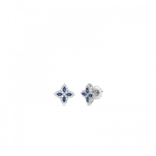 Roberto Coin 18 Karat White Gold Diamond And Sapphire Medium Flower Stud Earrings