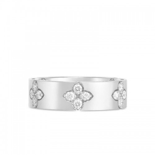 Roberto Coin 18K white gold Verona diamond flower band ring with round diamonds weighing 0.45 carat total weight, SZ 7