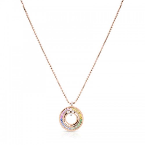 Roberto Coin 18K rose gold Verona Rainbow pendant with stones weighing: 1 Mother of Pearl 3.80 carats, round diamonds 0.25, blue sapphires 0.25, pink sapphires 0.25, yellow sapphires 0.25, tsavorites 0.24 all carat total weight