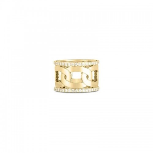 Roberto Coin 18K Yellow Gold Navarra Wide Band With Diamonds Fashion Ring