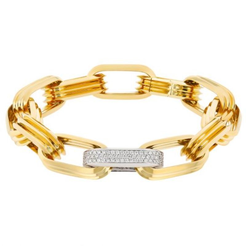 Roberto Coin 18K yellow and white rhodium plated gold diamond link bracelet with round diamonds weighing 0.25 carat total weight