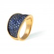 Marco Bicego 18k yellow gold Alta hand engraved ring with round blue sapphires, size 7