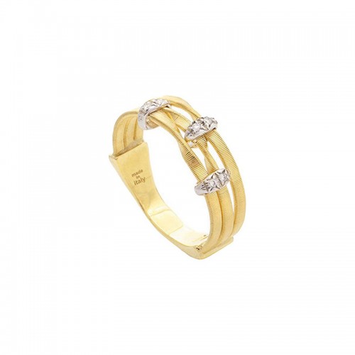 Marco Bicego 18K yellow and white rhodium plated gold Marrakech Onde 3 strand diamond ring with round diamonds weighing 0.05 carat total weight, SZ 7