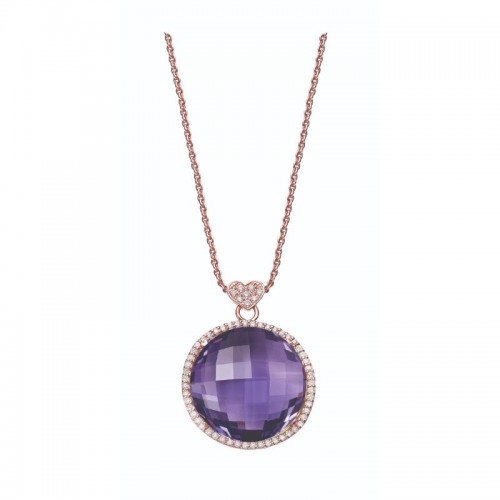 Lisa Nik 18k rose gold Rocks round amethyst pendant necklace with diamonds, 20mm amethyst with diamonds weighing 0.47 carat total weight, 18