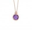 Lisa Nik 18k rose gold Rocks round amethyst pendant necklace with diamond halo and a round bail, 11mm amethyst with diamonds weighing 0.30 carat total weight