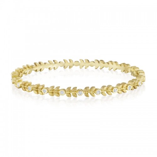 Penny Preville 18K Yellow Gold Petite Leaf And Diamond Bangle Bracelet