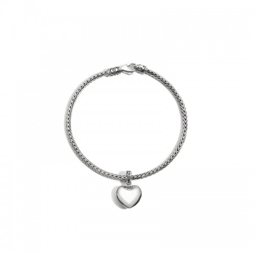 John Hardy sterling silver Classic Chain heart charm bracelet, 11.5x18mm charm, 2.5mm wide bracelet with lobster clasp, size M