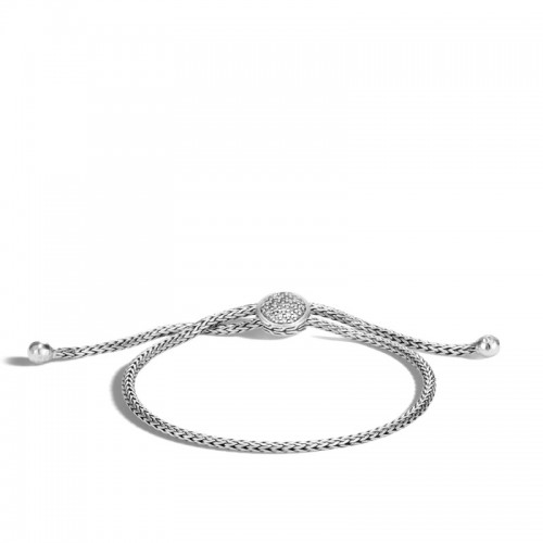 Classic Chain Pull Through Bracelet in Silver with Diamonds