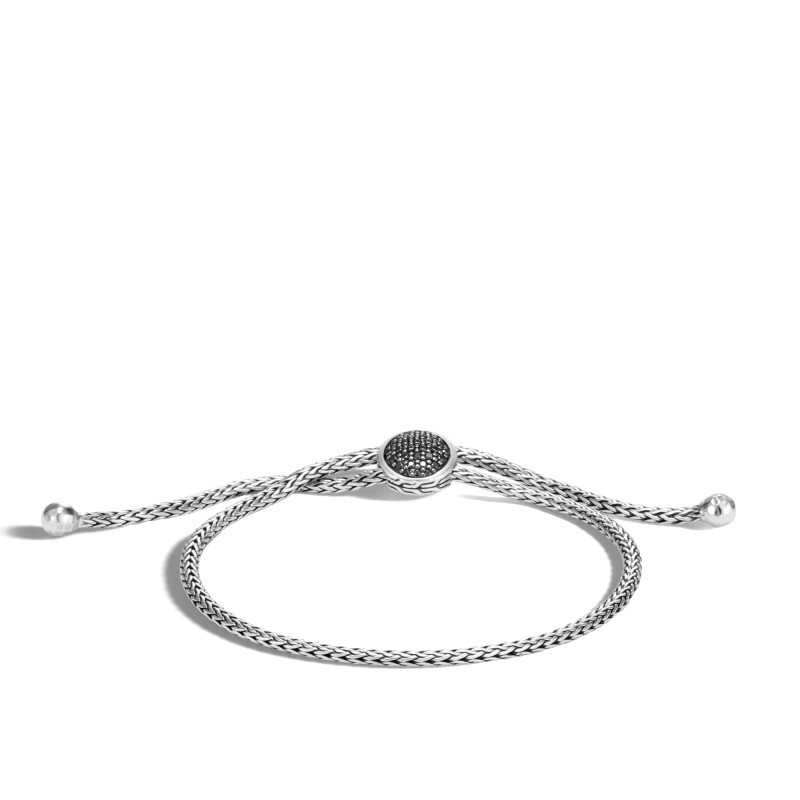 Classic Chain Pull Through Bracelet in Silver with Black Sapphire and Black Spinel
