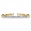 Gabriel & Co 18K Yellow Gold Bujukan Diamond Pave Bar Split Flexible Cuff Bracelet
