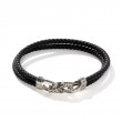 Sterling Silver Asli Classic Chain Link Silver Bracelet On Double Black Woven Leather