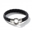 John Hardy sterling silver Classic Chain ring clasp bracelet on braided black leather, 11mm bracelet with lobster clasp, size M