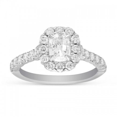 Henri Daussi 18K white gold diamond halo engagement ring with 1 round brilliant diamond weighing 1.00 carats total weight G SI2 GIA#1169997580, pave diamonds weighing 0.89 carat total weight