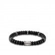 John Hardy sterling silver Bedeg beads bracelet with frosted black chalcedony, 8mm beads, size M