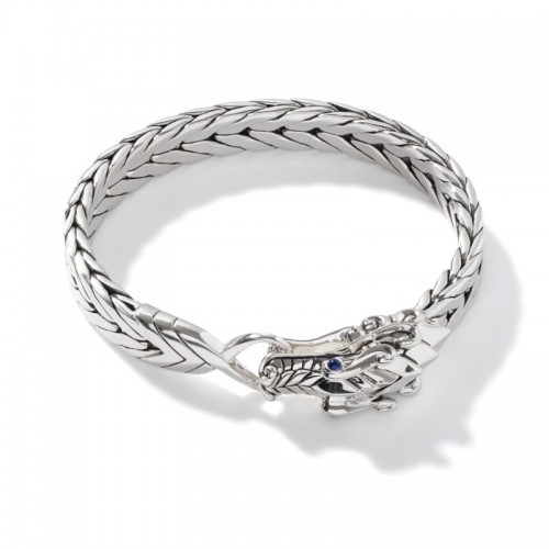 John Hardy sterling silver Legends Naga bracelet with blue sapphire, 9.5mm bracelet, size M