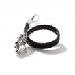 John Hardy sterling silver Legends Naga dragon head with blue sapphires on braided black leather, 10mm bracelet with puller clasp, size M