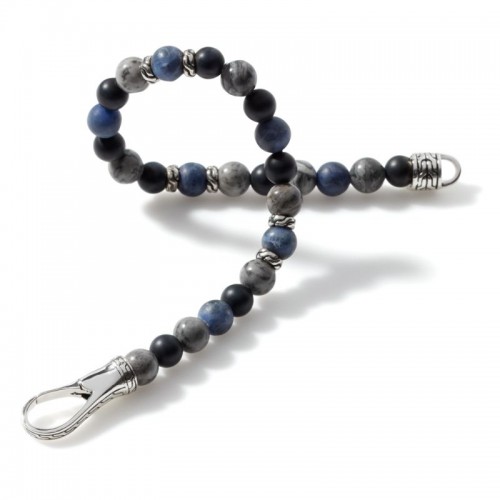 John Hardy sterling silver Classic Chain beaded bracelet with matte sodalite, black picture jasper and black onyx, 6mm bracelet with hook clasp, size M