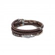 John Hardy sterling silver Chain triple brown leather wrap bracelet with smoky quartz, tiger iron and pyrite, 18mm bracelet with hook clasp, size M
