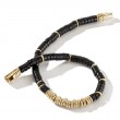 14K Yellow Gold Classic Chain Heishi Treated Black Onyx Bead Bracelet