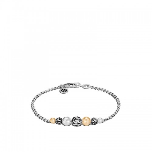 Classic Chain Station Bracelet in Hammered 18K Gold, Silver