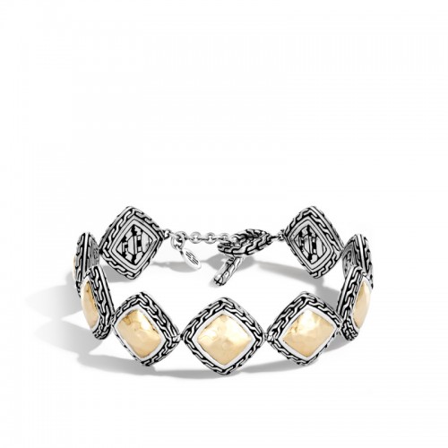 Classic Chain Hammered Gold & Silver Heritage Quadrangle Bracelet with Toggle Clasp, Size M BG