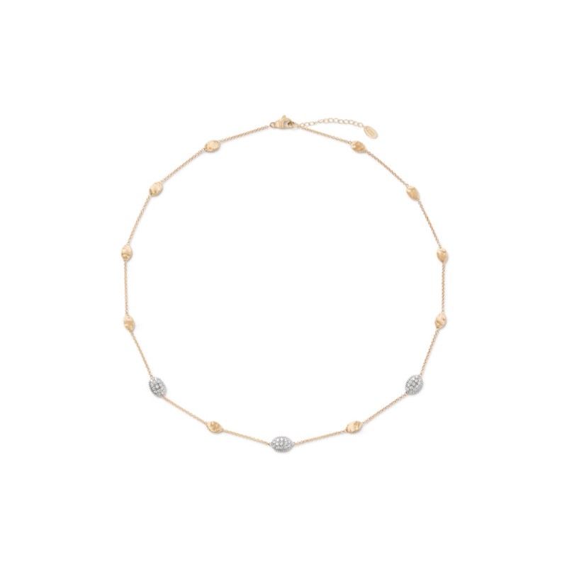 Marco Bicego 18k yellow gold Siviglia diamond station necklace weighing 0.60 carat total weight with engraved bead stations, 16.5
