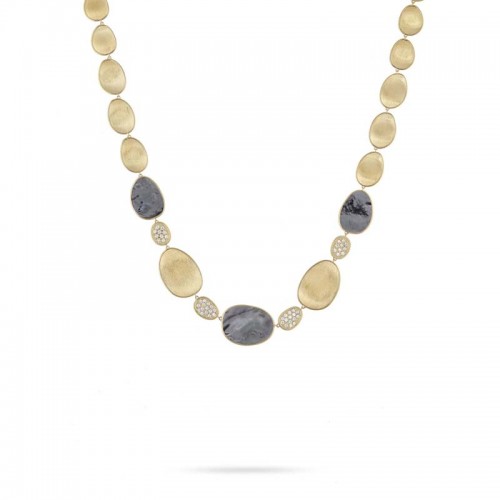 Marco Bicego 18K yellow gold Lunaria black mother of pearl and diamond necklace with diamonds weighing 0.96 carat total weight, 17.25
