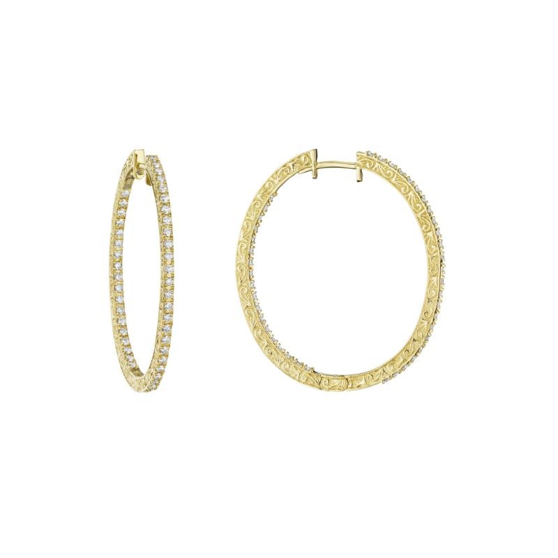 Penny Preville 18K Yellow Gold Oval Inside/Out Diamond Hoop Earrings