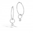 Dot Hammered Silver Interlink Medium Hoop Drop Earrings (Dia 35mm)