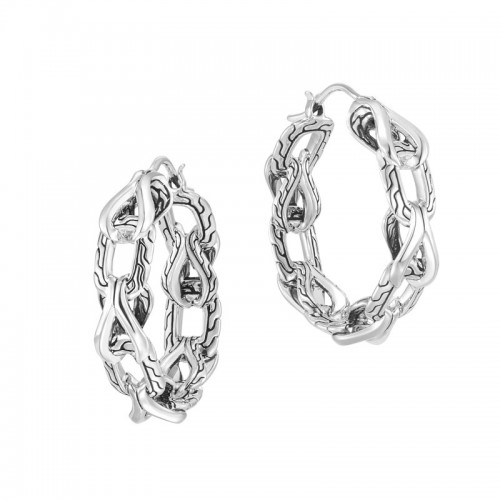 John Hardy sterling silver Asli Classic Chain small link hoop earrings, 20mm earrings with snap clasp