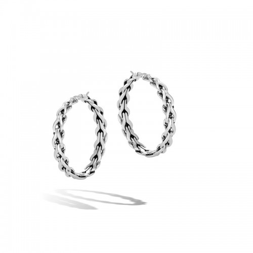 Asli Classic Chain Link Silver Medium Hoop Earrings (Dia 32mm)