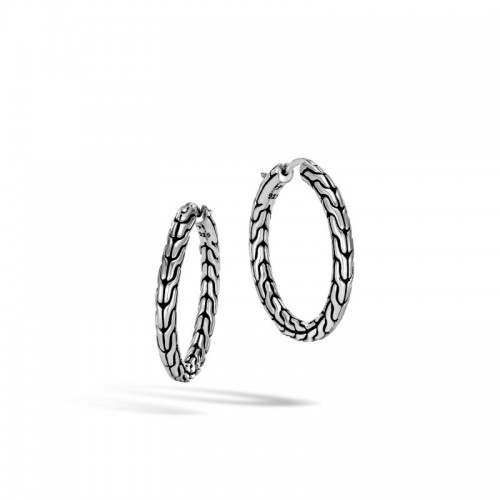 Classic Chain Silver Small Hoop Earrings with Full Closure (Dia 20mm)