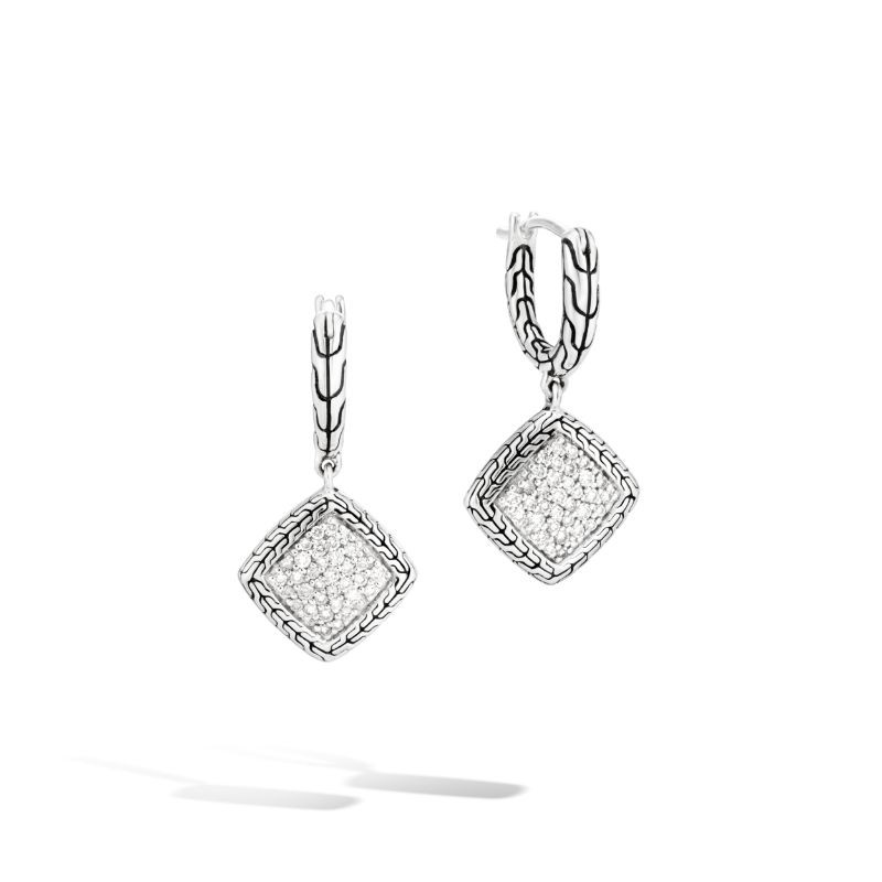 Classic Chain Drop Earring in Silver with Diamonds