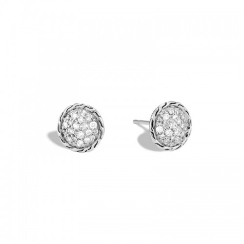 John Hardy sterling silver Classic Chain round stud earrings with diamonds, 10mm earrings with diamonds weighing 0.32 carat total weight