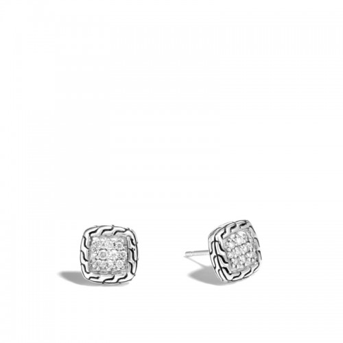 John Hardy sterling silver Classic Chain stud earrings with diamonds, 9.5x9.5mm earrings with diamonds weighing 0.21 carat total weight