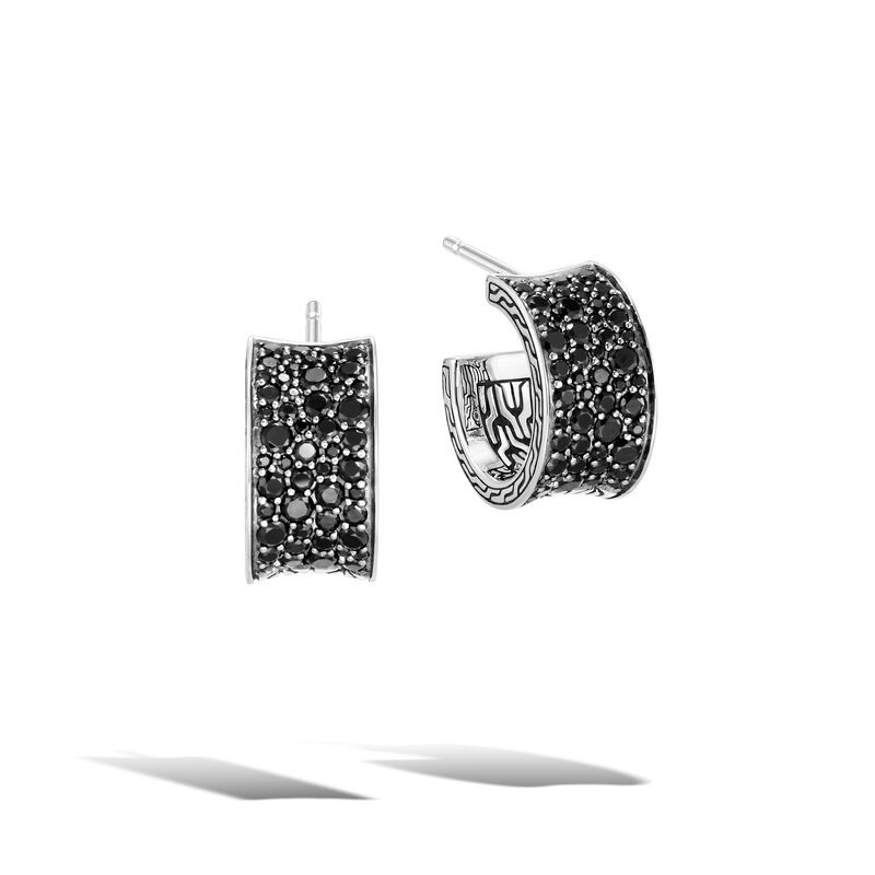 Classic Chain Sterling Silver Extra Small Hoop Earrings with Treated Black Sapphire & Spinel 100 Round Stones