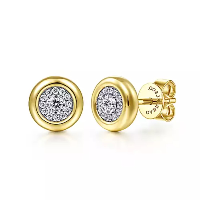 Gabriel & Co 18K Yellow Gold Contemporary Cluster Diamond Pave Bezel Stud Earrings