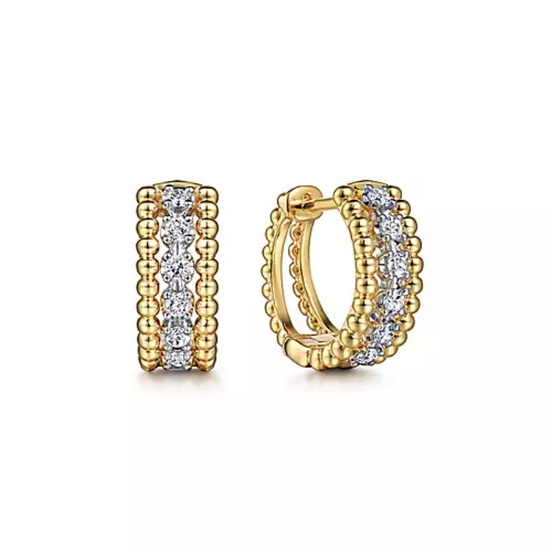 Gabriel & Co 18K Yellow Gold And 18K White Gold Rhodium Plated Bujuka Pave Diamond Huggie Hoop Earrings