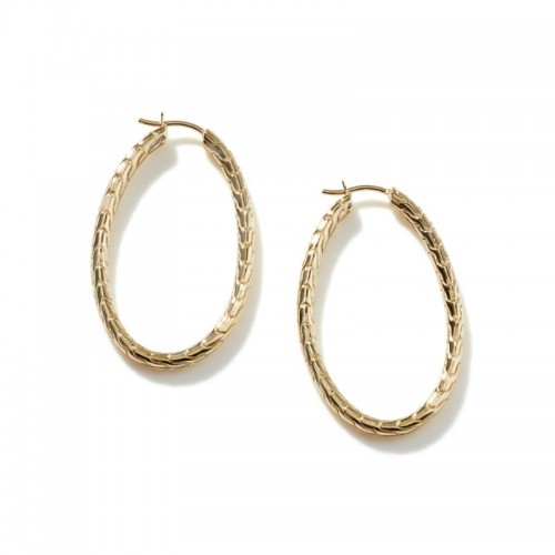 John Hardy 18k yellow gold Classic Chain oval hoop earrings, 41mm earrings with snap lock