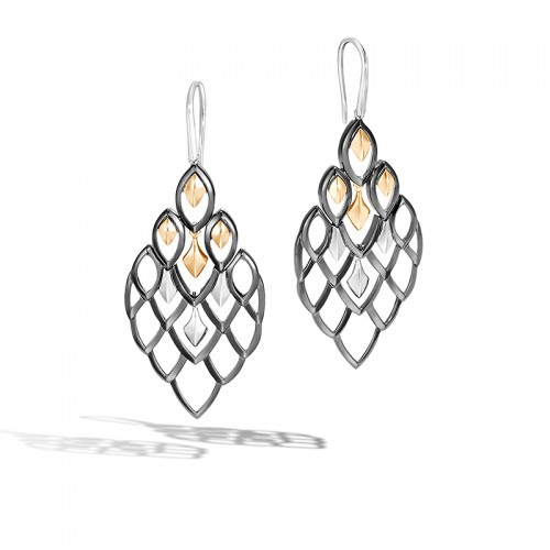 John Hardy sterling silver and 18k yellow gold Legends Naga drop earrings on French wire, 63.5mm