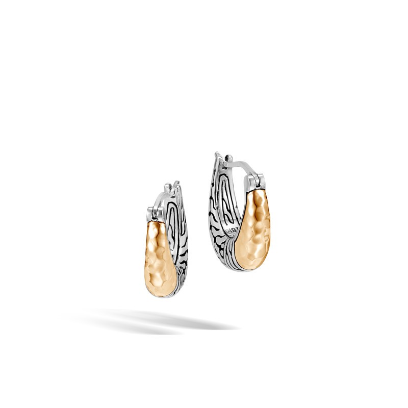 Classic Chain Arch Hammered 18K Gold and Silver Small Hoop Earrings
