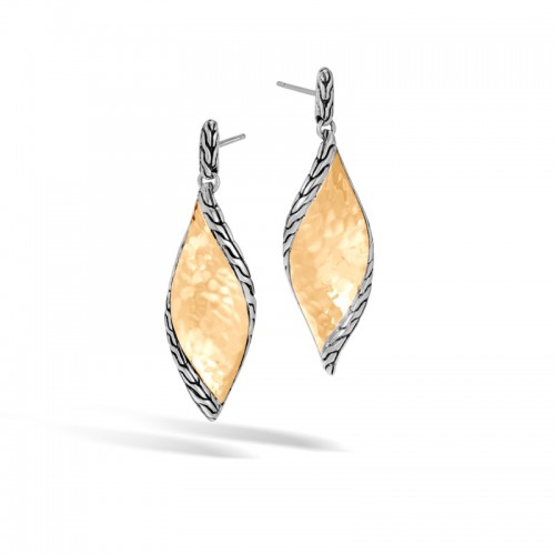 Classic Chain Wave Drop Earring, Silver, Hammered 18K Gold